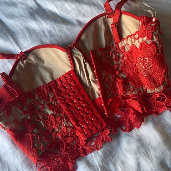 Champagne&Strawberry Lace Bustier Blood Orange, Sm - Picture 2 of 5